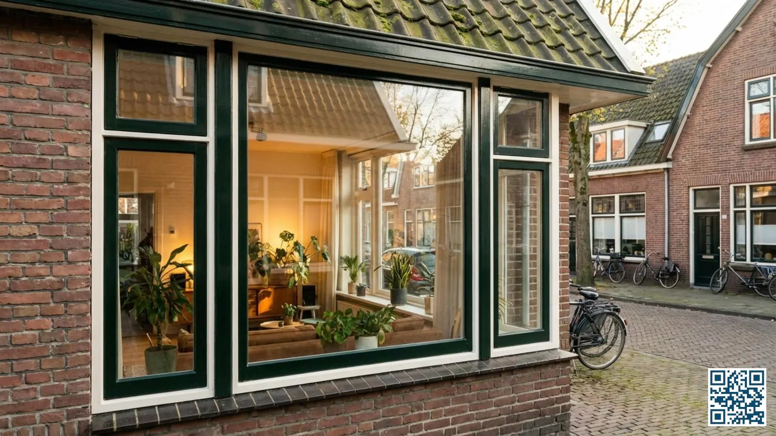 Goed onderhouden HR-glas raam in een Nederlandse woning met intacte kitranden en helder glas