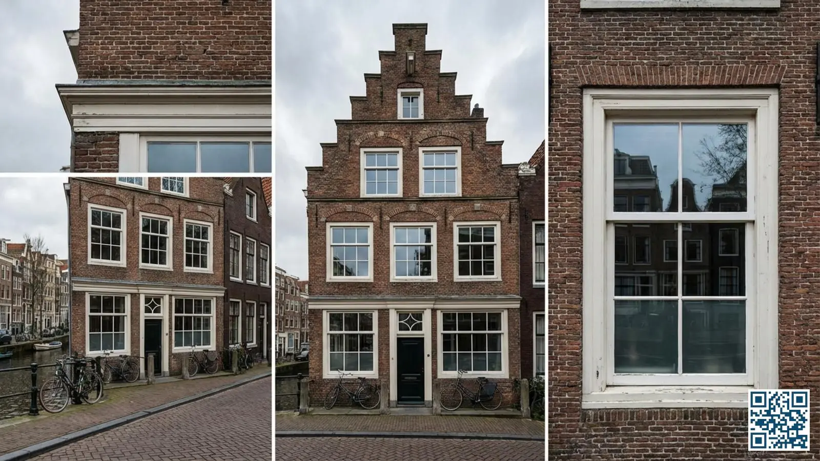 Monumentaal grachtenpand met authentieke houten kozijnen waarin modern HR-glas is geplaatst