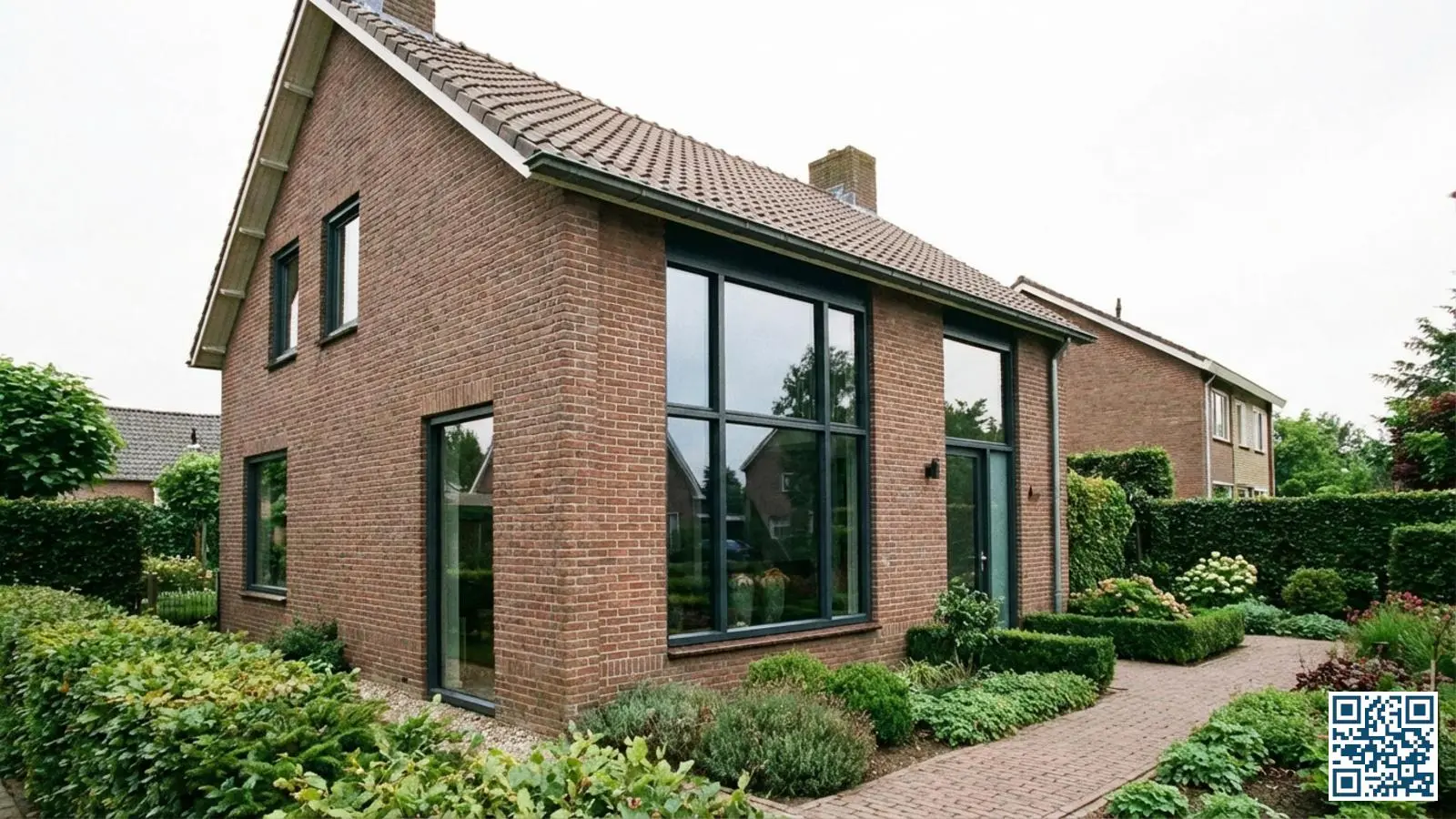 Nederlandse vrijstaande woning met nieuw geplaatste HR-glas ramen aan meerdere gevels en een verzorgde tuin
