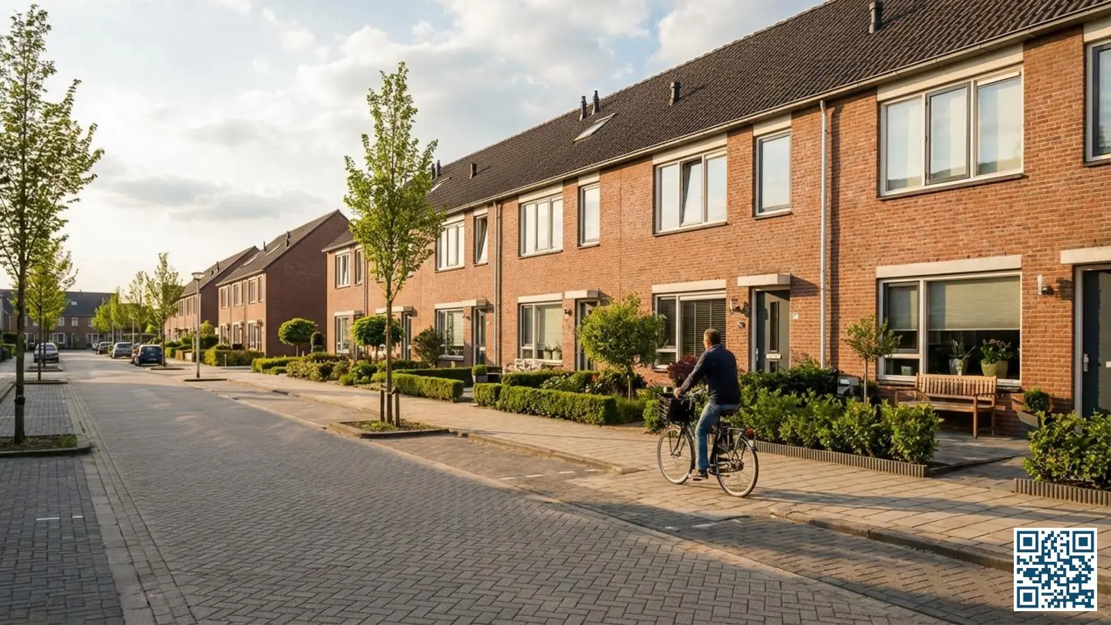 Moderne woonwijk in Flevoland met typische rijtjeshuizen uit de jaren tachtig en negentig