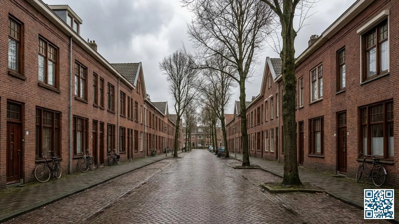Typische straat in een Eindhovense Philipswijk met karakteristieke rode bakstenen arbeiderswoningen uit het begin van de 20e eeuw