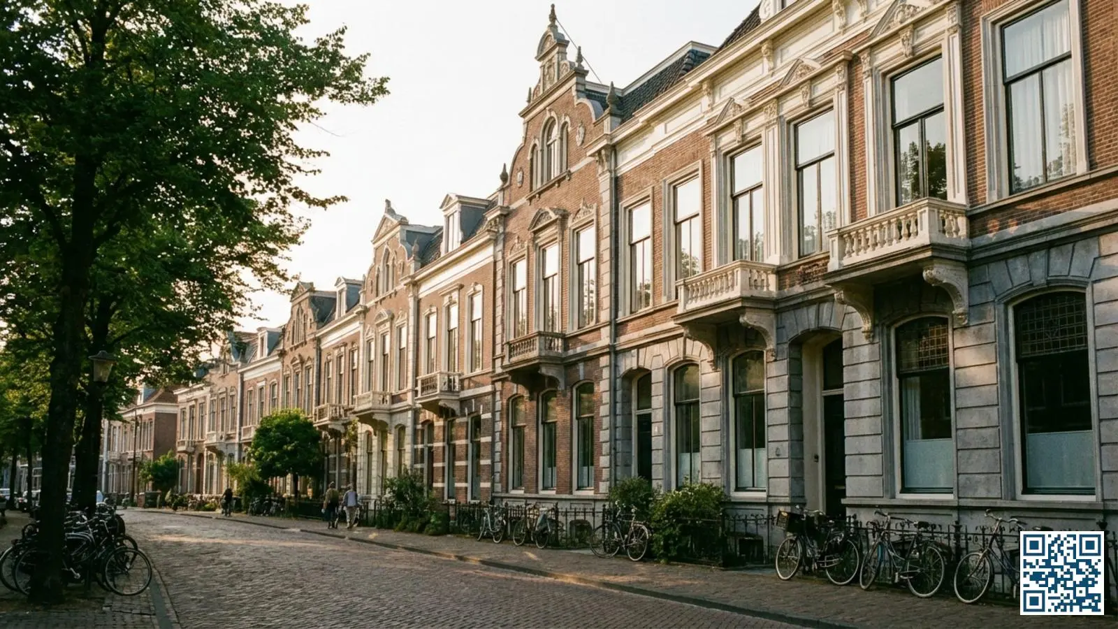 Statige 19e-eeuwse herenhuizen in het Haagse Statenkwartier met karakteristieke grote raampartijen en sierlijke gevels