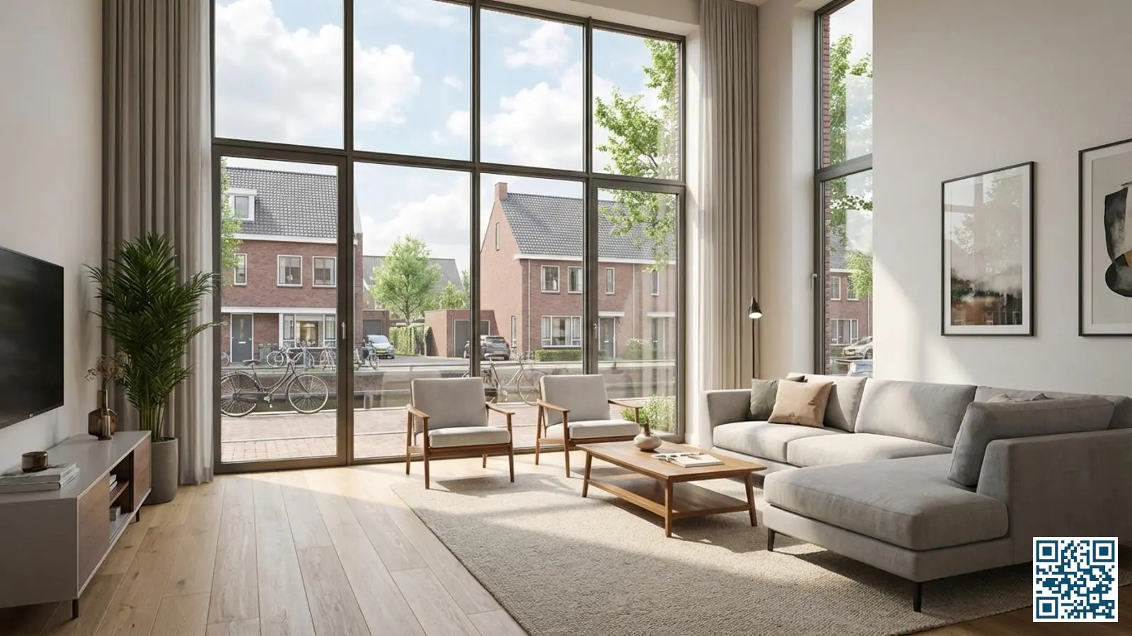 Lichte Nederlandse woonkamer met HR++ isolatieglas waarvoor ISDE-subsidie beschikbaar is