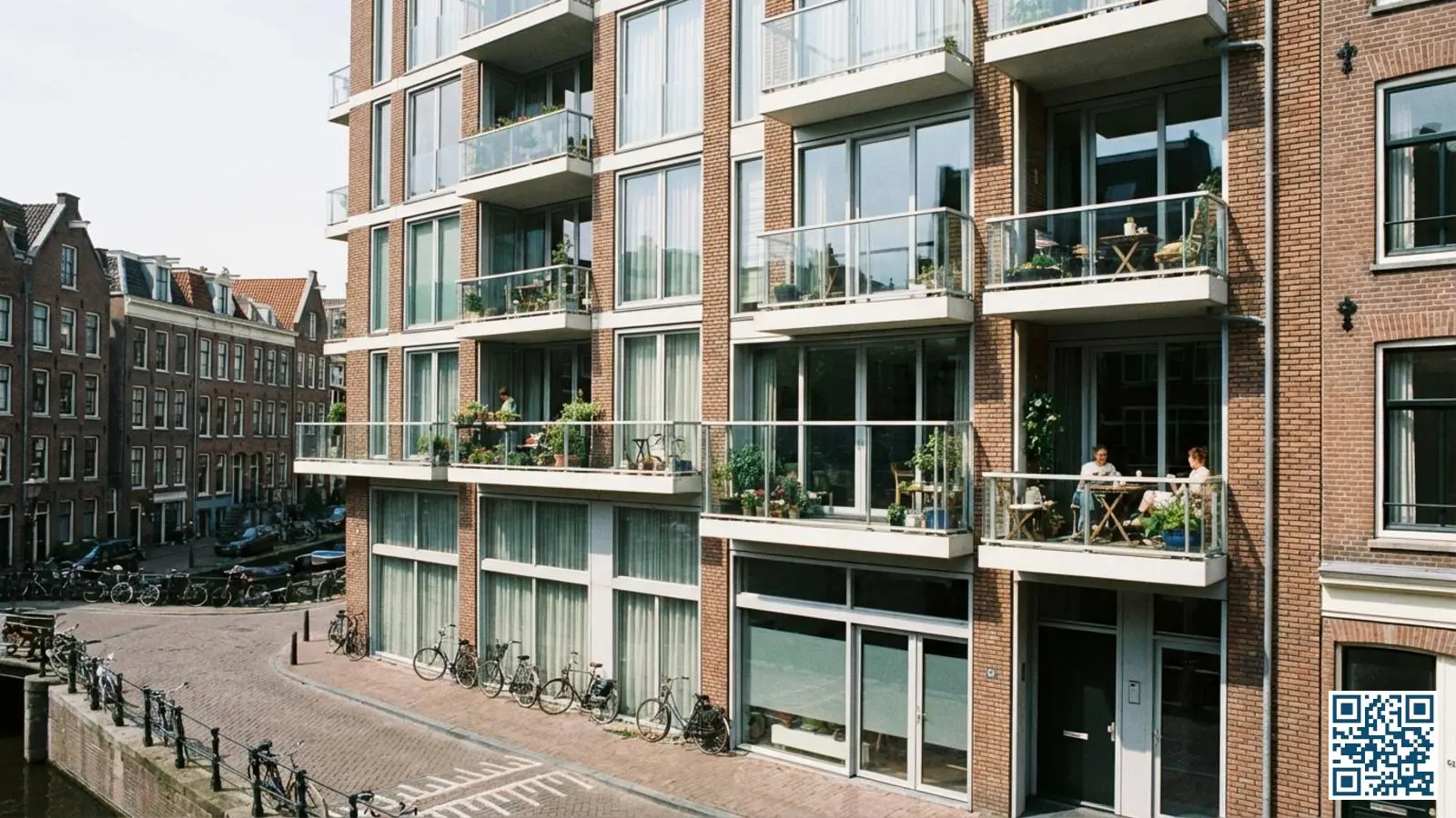 Modern Nederlands appartementencomplex met nieuw geplaatste HR-glas ramen en een uniforme geveluitstraling
