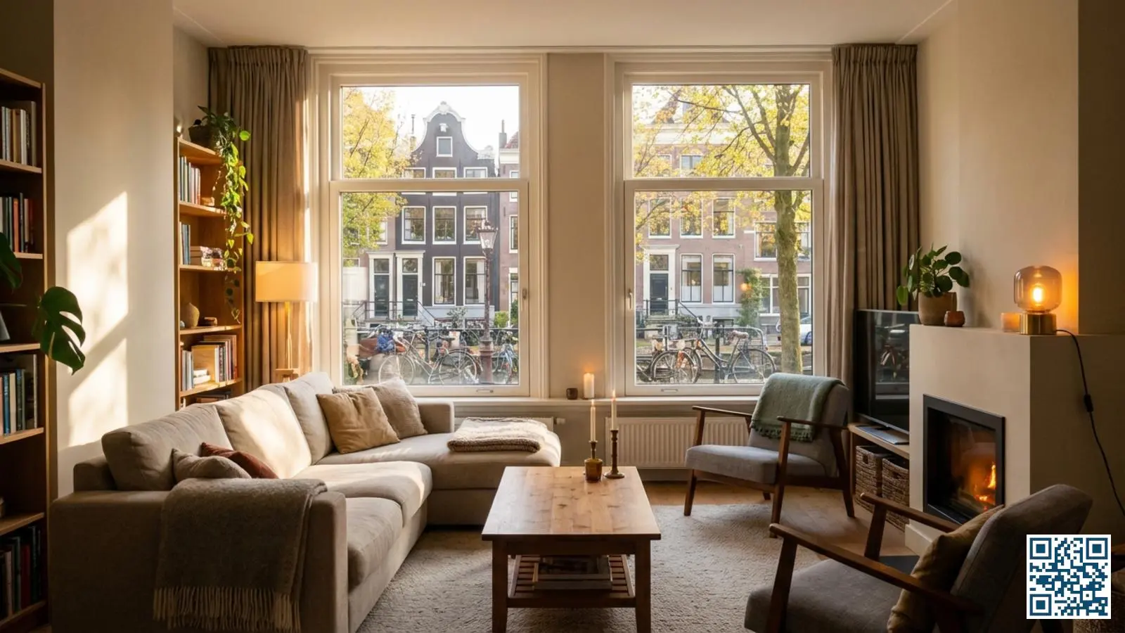 Gezellige woonkamer met nieuw HR++ glas waar warm daglicht door de heldere ramen naar binnen valt