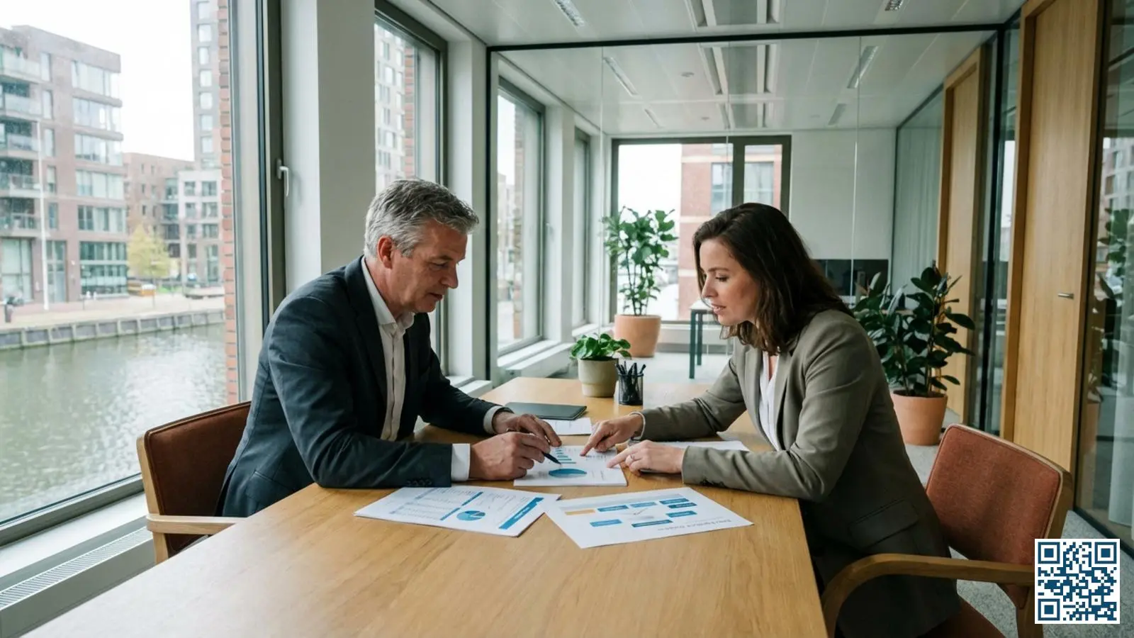 Accountant en ondernemer bespreken fiscaal voordeel van EIA-regeling met documenten op tafel